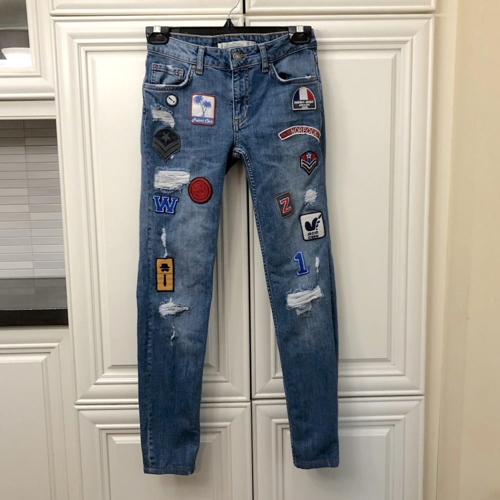 Zara women’s slim fit patchwork jeans
